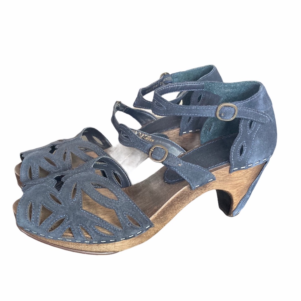 Schuler & Sons Anthro Blue Suede Mary Jane Clogs